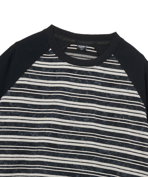 LIFE WORK(ライフワーク)の「レディース ヴィンテージストライプラグラン長袖Tシャツ(Tシャツ/カットソー・レディース・ブラック/ベージュ・FREE)」の4枚目の写真