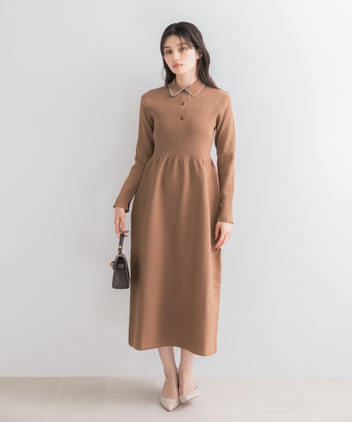 URBAN RESEARCH ROSSO WOMEN(アーバンリサーチ ロッソ)の「『一部WEB限定カラー』パールトリムフォルムニットワンピース(ワンピース・レディース・ブラック/ベージュ/ネイビー・36/38)」の22枚目の写真