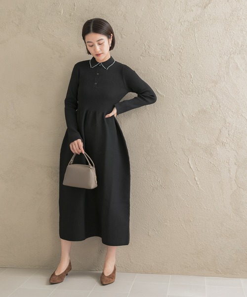 URBAN RESEARCH ROSSO WOMEN(アーバンリサーチ ロッソ)の「『一部WEB限定カラー』パールトリムフォルムニットワンピース(ワンピース・レディース・ブラック/ベージュ/ネイビー・36/38)」の14枚目の写真