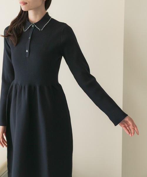 URBAN RESEARCH ROSSO WOMEN(アーバンリサーチ ロッソ)の「『一部WEB限定カラー』パールトリムフォルムニットワンピース(ワンピース・レディース・ブラック/ベージュ/ネイビー・36/38)」の8枚目の写真