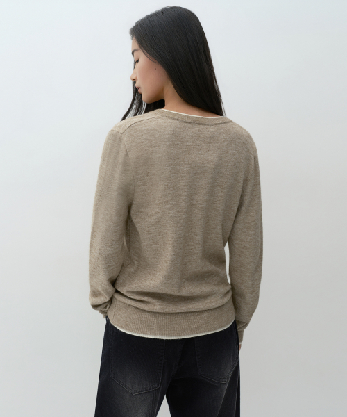 MUSINSA STANDARD WOMAN（ムシンサスタンダードウーマン）の「ウィメンズレイヤードVネックニット[ヘッダーライトベージュ]（ニット/セーター・レディース・その他・MEDIUM/LARGE/X-SMALL）」の3枚目の写真
