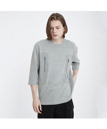 ワッフル配色ジッパーポケット7部ラウンドTシャツ CXS24FKRT813 MGY