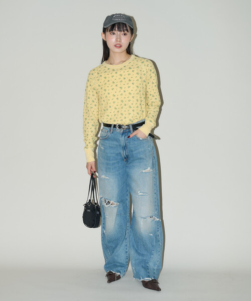 JEMORGAN(ジェーイーモーガン)の「JEMORGAN/ジェーイーモーガン ワッフル オーバーダイ 花柄 ロンT 限定展開(Tシャツ/カットソー・レディース・グレー/イエロー/ブルー・フリ-)」の7枚目の写真