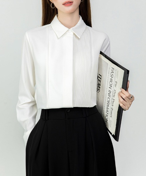 ONEP STAR(ワンピスター)の「ピンタック襟付き長袖ブラウス(シャツ/ブラウス・レディース・ホワイト・LARGE/X-LARGE/MEDIUM)」の10枚目の写真