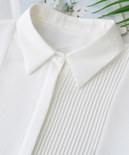 ONEP STAR(ワンピスター)の「ピンタック襟付き長袖ブラウス(シャツ/ブラウス・レディース・ホワイト・LARGE/X-LARGE/MEDIUM)」の6枚目の写真