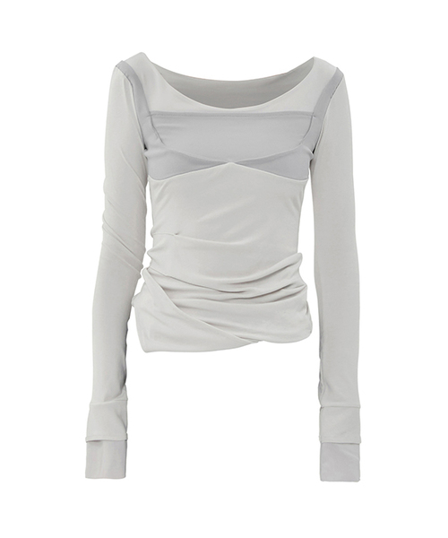 FLAREUP(フレアアップ)の「レイヤードスカルプテッドロングスリーブ (FL-196_Cloud White)(Tシャツ/カットソー・レディース・クリーム・1/2)」の1枚目の写真