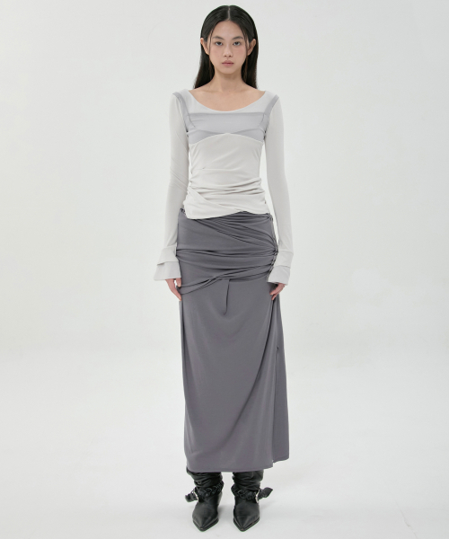 FLAREUP(フレアアップ)の「レイヤードスカルプテッドロングスリーブ (FL-196_Cloud White)(Tシャツ/カットソー・レディース・クリーム・1/2)」の4枚目の写真