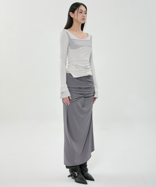 FLAREUP(フレアアップ)の「レイヤードスカルプテッドロングスリーブ (FL-196_Cloud White)(Tシャツ/カットソー・レディース・クリーム・1/2)」の5枚目の写真