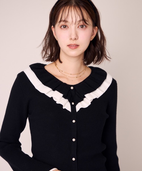 MISCH MASCH(ミッシュマッシュ)の「2026秋冬新作 配色フリルカラーニット(ニット/セーター・レディース・ホワイト/ブラック/パープル/イエロー・フリ-)」の10枚目の写真