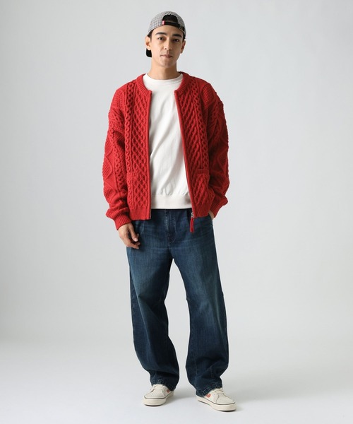 BAYFLOW（ベイフロー）の「ケーブルニットZIPカーデ（カーディガン/ボレロ・メンズ・ブラウン/レッド/アイボリー・MEDIUM/LARGE）」の4枚目の写真