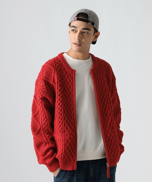 BAYFLOW（ベイフロー）の「ケーブルニットZIPカーデ（カーディガン/ボレロ・メンズ・ブラウン/レッド/アイボリー・MEDIUM/LARGE）」の6枚目の写真