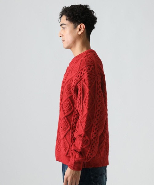 BAYFLOW（ベイフロー）の「ケーブルニットZIPカーデ（カーディガン/ボレロ・メンズ・ブラウン/レッド/アイボリー・MEDIUM/LARGE）」の8枚目の写真