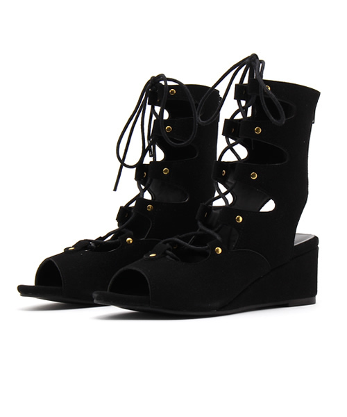 WEGO（ウィゴー）の「DISPARK/レースアップウェッジサンダル（サンダル・レディース・ベージュ/ブラック・MEDIUM/LARGE）」の11枚目の写真