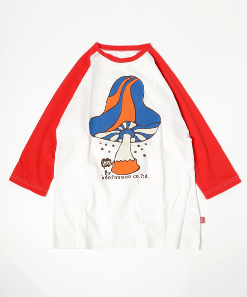 BOOFOOWOO（ブーフーウー）の「きのこ七分袖Tee（Tシャツ/カットソー・キッズ・ライトグレー/ライトブルー/オフホワイト・150/140）」の2枚目の写真