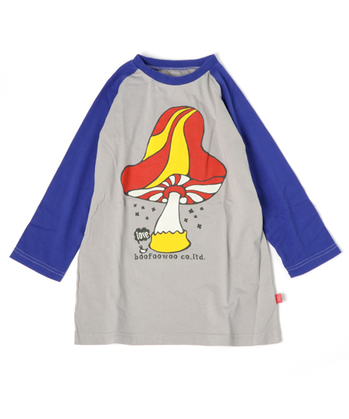BOOFOOWOO（ブーフーウー）の「きのこ七分袖Tee（Tシャツ/カットソー・キッズ・ライトグレー/ライトブルー/オフホワイト・150/140）」の3枚目の写真