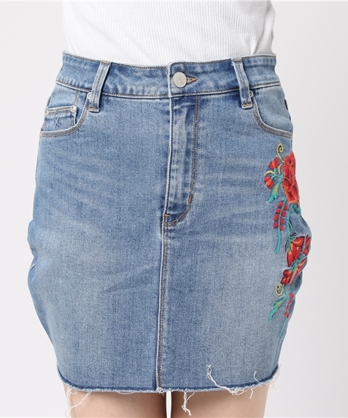 RES DENIM（レスデニム）の「RES DENIM/レスデニム インディゴ ストレッチ スキニー デニムスカート 刺繍 刺繍スカート（デニムスカート・レディース・ライトインディゴブルー・26inch）」の5枚目の写真
