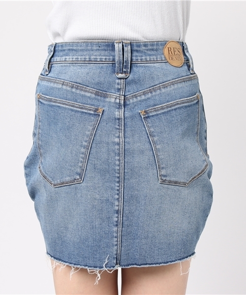 RES DENIM（レスデニム）の「RES DENIM/レスデニム インディゴ ストレッチ スキニー デニムスカート 刺繍 刺繍スカート（デニムスカート・レディース・ライトインディゴブルー・26inch）」の6枚目の写真