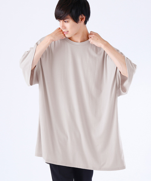 MONO-MART（モノマート）の「スーパービッグシルエットカットソー ドロップショルダー/TRストレッチ（Tシャツ/カットソー・メンズ・オフホワイト/ネイビー/チャコール/ピンク/ブラック/ライトブルー/グレー系その他/ブラウン系その他/ライトイエロー・FREE）」の3枚目の写真