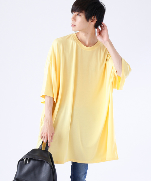 MONO-MART（モノマート）の「スーパービッグシルエットカットソー ドロップショルダー/TRストレッチ（Tシャツ/カットソー・メンズ・オフホワイト/ネイビー/チャコール/ピンク/ブラック/ライトブルー/グレー系その他/ブラウン系その他/ライトイエロー・FREE）」の8枚目の写真