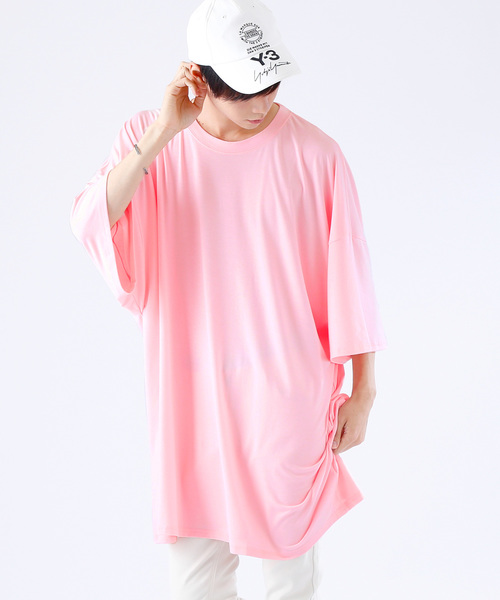 MONO-MART（モノマート）の「スーパービッグシルエットカットソー ドロップショルダー/TRストレッチ（Tシャツ/カットソー・メンズ・オフホワイト/ネイビー/チャコール/ピンク/ブラック/ライトブルー/グレー系その他/ブラウン系その他/ライトイエロー・FREE）」の9枚目の写真