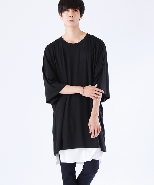 MONO-MART（モノマート）の「スーパービッグシルエットカットソー ドロップショルダー/TRストレッチ（Tシャツ/カットソー・メンズ・オフホワイト/ネイビー/チャコール/ピンク/ブラック/ライトブルー/グレー系その他/ブラウン系その他/ライトイエロー・FREE）」の2枚目の写真