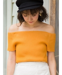 オフショルリブニット