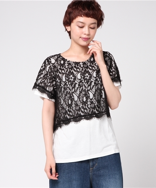 GeeRA(ジーラ)の「レースレイヤード風カットソー(Tシャツ/カットソー・レディース・ブラック系その他/ブラック×ホワイト/ブラック×グレー・MEDIUM/LARGE/SMALL/X-LARGE)」の4枚目の写真