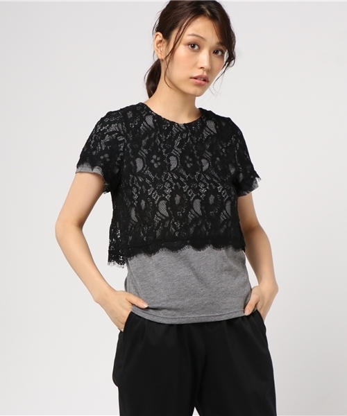GeeRA(ジーラ)の「レースレイヤード風カットソー(Tシャツ/カットソー・レディース・ブラック系その他/ブラック×ホワイト/ブラック×グレー・MEDIUM/LARGE/SMALL/X-LARGE)」の5枚目の写真