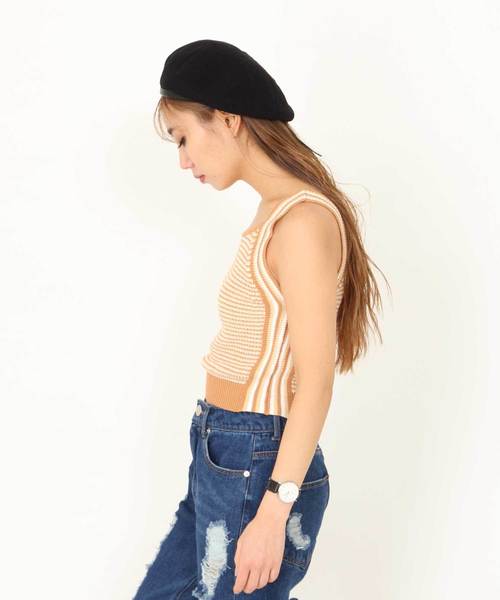 ENVYM（アンビー）の「Ｍｕｌｔｉ Ｃｏｌｏｒ Ｋｎｉｔ Ｔａｎｋ（タンクトップ・レディース・ベージュ/ネイビー・FREE）」の6枚目の写真