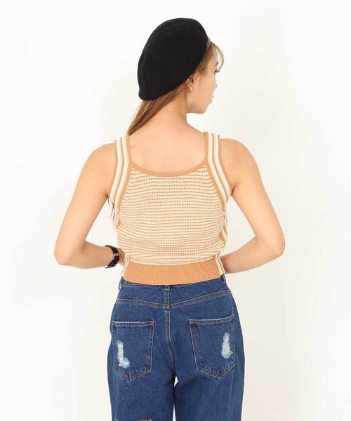 ENVYM（アンビー）の「Ｍｕｌｔｉ Ｃｏｌｏｒ Ｋｎｉｔ Ｔａｎｋ（タンクトップ・レディース・ベージュ/ネイビー・FREE）」の5枚目の写真