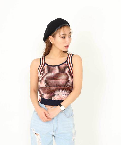 ENVYM（アンビー）の「Ｍｕｌｔｉ Ｃｏｌｏｒ Ｋｎｉｔ Ｔａｎｋ（タンクトップ・レディース・ベージュ/ネイビー・FREE）」の8枚目の写真