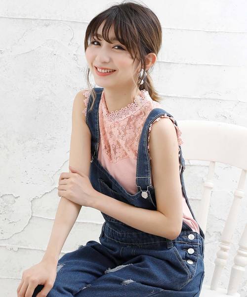 Girly Doll（ガーリードール）の「プチハイネックレースノースリーブ（シャツ/ブラウス・レディース・ホワイト/ブラック/ネイビー/イエロー/ピンクベージュ/パープル/ブルー・M/L/FREE）」の7枚目の写真