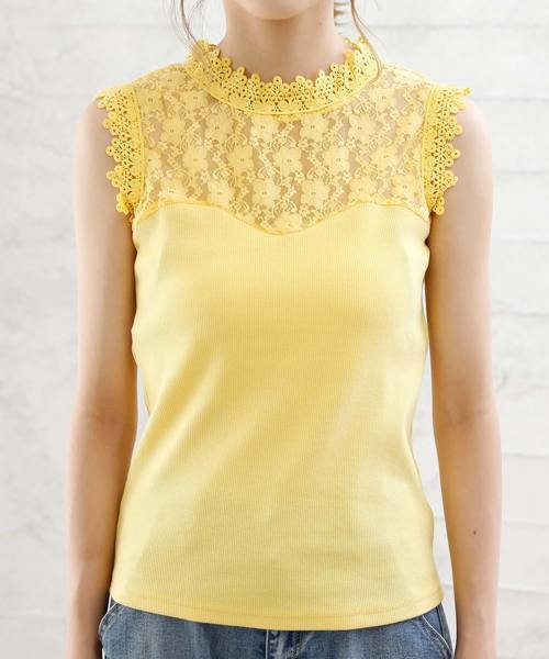 Girly Doll（ガーリードール）の「プチハイネックレースノースリーブ（シャツ/ブラウス・レディース・ホワイト/ブラック/ネイビー/イエロー/ピンクベージュ/パープル/ブルー・M/L/FREE）」の15枚目の写真