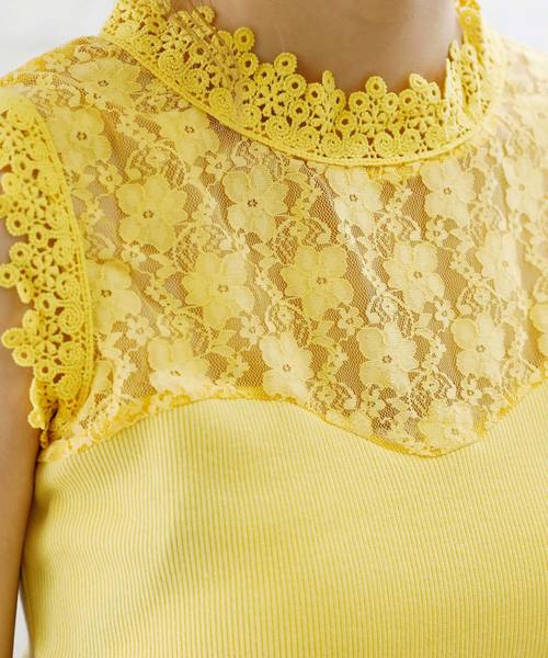 Girly Doll（ガーリードール）の「プチハイネックレースノースリーブ（シャツ/ブラウス・レディース・ホワイト/ブラック/ネイビー/イエロー/ピンクベージュ/パープル/ブルー・M/L/FREE）」の18枚目の写真