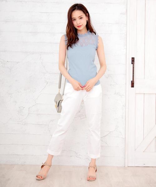 Girly Doll（ガーリードール）の「プチハイネックレースノースリーブ（シャツ/ブラウス・レディース・ホワイト/ブラック/ネイビー/イエロー/ピンクベージュ/パープル/ブルー・M/L/FREE）」の13枚目の写真