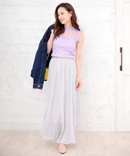 Girly Doll（ガーリードール）の「プチハイネックレースノースリーブ（シャツ/ブラウス・レディース・ホワイト/ブラック/ネイビー/イエロー/ピンクベージュ/パープル/ブルー・M/L/FREE）」の11枚目の写真