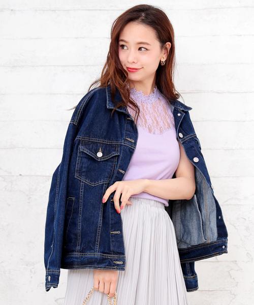 Girly Doll（ガーリードール）の「プチハイネックレースノースリーブ（シャツ/ブラウス・レディース・ホワイト/ブラック/ネイビー/イエロー/ピンクベージュ/パープル/ブルー・M/L/FREE）」の9枚目の写真