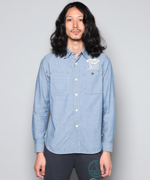 HYSTERIC GLAMOUR（ヒステリックグラマー）の「TURN IT ON pt 長袖ワークSH（シャツ/ブラウス・メンズ・インディゴブルー・MEDIUM/SMALL/LARGE）」の4枚目の写真