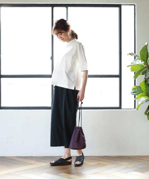 coen（コーエン）の「USAコットンハイネック5分袖Tシャツ（Tシャツ/カットソー・レディース・ベージュ/ホワイト/ブラック・FREE）」の5枚目の写真