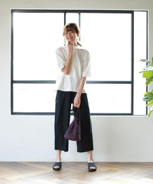 coen（コーエン）の「USAコットンハイネック5分袖Tシャツ（Tシャツ/カットソー・レディース・ベージュ/ホワイト/ブラック・FREE）」の7枚目の写真