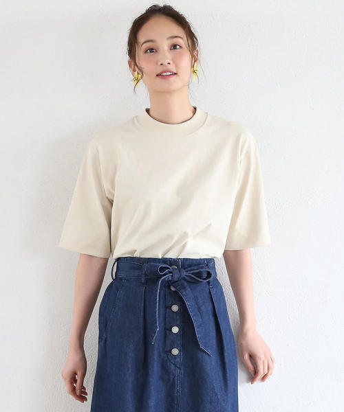 coen（コーエン）の「USAコットンハイネック5分袖Tシャツ（Tシャツ/カットソー・レディース・ベージュ/ホワイト/ブラック・FREE）」の8枚目の写真