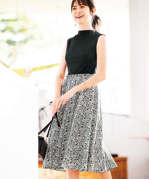 ワンピース ワンピース異素材切替ボトルネックワンピース ワンピース Geera ジーラ のファッション