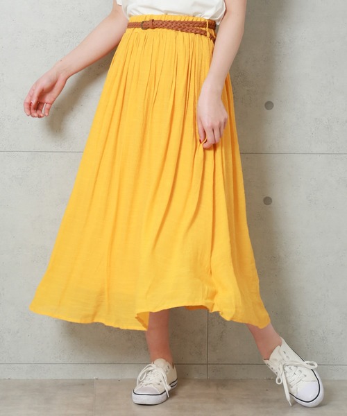 CHARM BERRY TIC（チャームベリーチック）の「ベルト付きスラブスカート（スカート・レディース・ライトグレー/ブラック/ネイビー/オフホワイト/カーキ/ピンク/イエロー/オレンジ/ブルー/ブルーグリーン/スモークピンク/キナリ・M/L）」の10枚目の写真