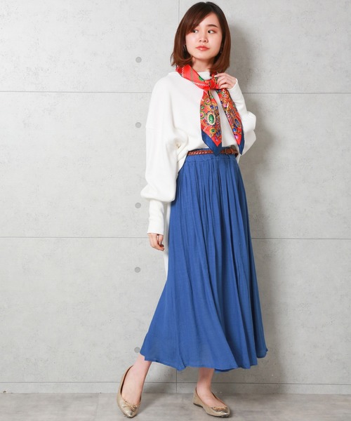 CHARM BERRY TIC（チャームベリーチック）の「ベルト付きスラブスカート（スカート・レディース・ライトグレー/ブラック/ネイビー/オフホワイト/カーキ/ピンク/イエロー/オレンジ/ブルー/ブルーグリーン/スモークピンク/キナリ・M/L）」の8枚目の写真