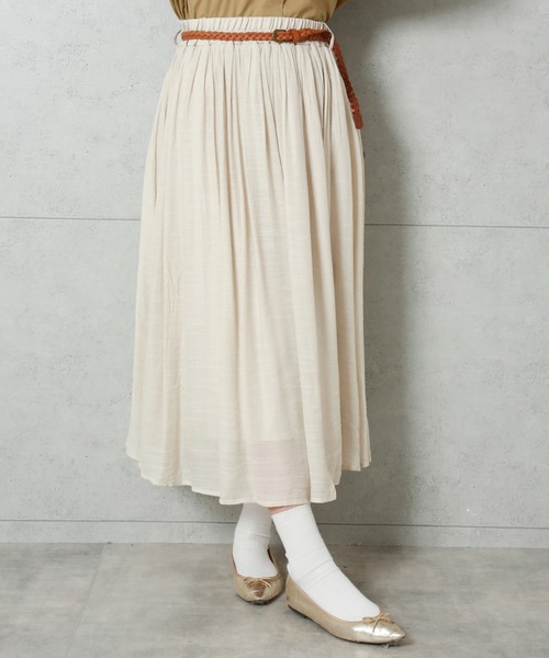 CHARM BERRY TIC（チャームベリーチック）の「ベルト付きスラブスカート（スカート・レディース・ライトグレー/ブラック/ネイビー/オフホワイト/カーキ/ピンク/イエロー/オレンジ/ブルー/ブルーグリーン/スモークピンク/キナリ・M/L）」の3枚目の写真