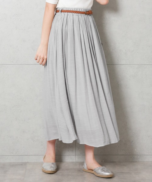 CHARM BERRY TIC（チャームベリーチック）の「ベルト付きスラブスカート（スカート・レディース・ライトグレー/ブラック/ネイビー/オフホワイト/カーキ/ピンク/イエロー/オレンジ/ブルー/ブルーグリーン/スモークピンク/キナリ・M/L）」の5枚目の写真