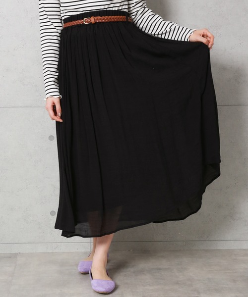 CHARM BERRY TIC（チャームベリーチック）の「ベルト付きスラブスカート（スカート・レディース・ライトグレー/ブラック/ネイビー/オフホワイト/カーキ/ピンク/イエロー/オレンジ/ブルー/ブルーグリーン/スモークピンク/キナリ・M/L）」の4枚目の写真