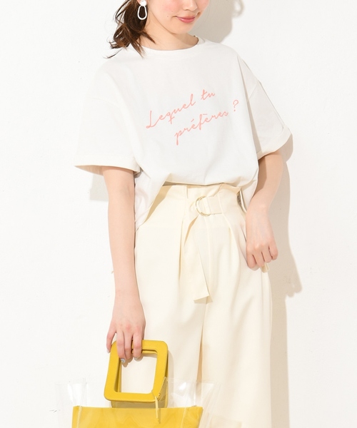 natural couture（ナチュラルクチュール）の「どっちが好き？ロゴT（Tシャツ/カットソー・レディース・ベージュ/オフホワイト/ミント/スミクロ・FREE）」の2枚目の写真