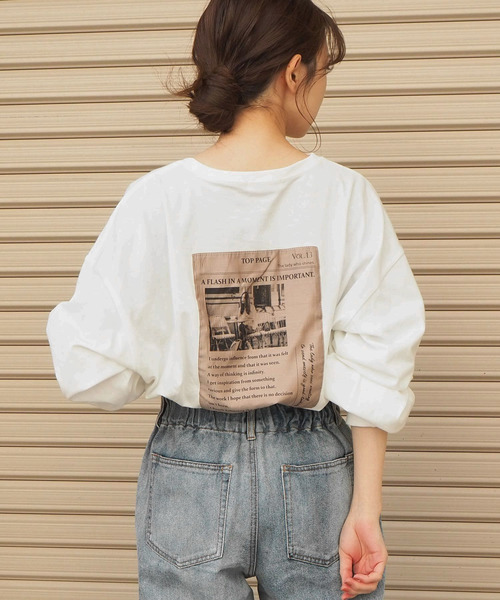 tiptop（ティップトップ）の「【web限定アイテム】英字新聞風後ろワッペンロンＴ（Tシャツ/カットソー・レディース・オフホワイト/ブラック/サックスブルー/パープル/アイボリー/スミクロ・FREE）」の10枚目の写真