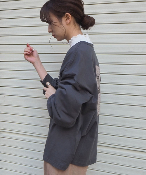 tiptop（ティップトップ）の「【web限定アイテム】英字新聞風後ろワッペンロンＴ（Tシャツ/カットソー・レディース・オフホワイト/ブラック/サックスブルー/パープル/アイボリー/スミクロ・FREE）」の12枚目の写真